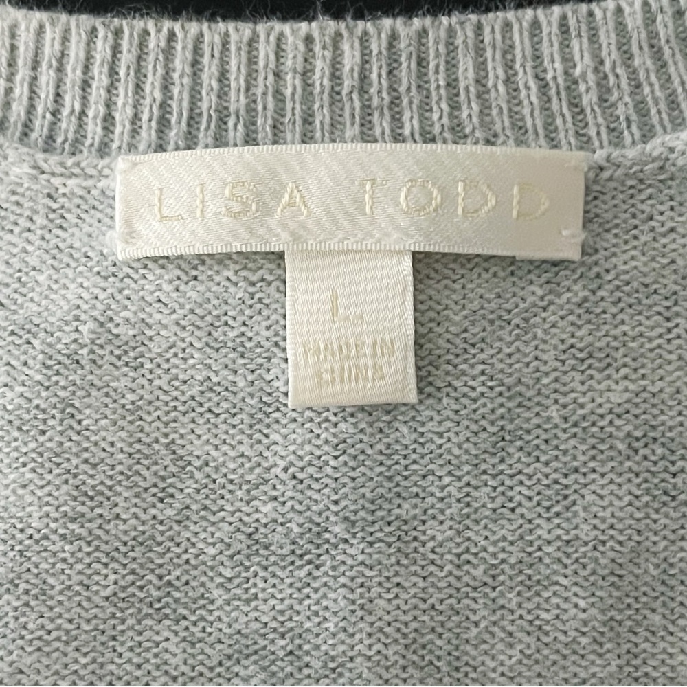 Lisa Todd Light Gray V-Neck Sweater with Rainbow Cuffs - Picture 7 of 7